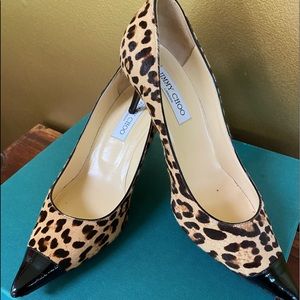 Jimmy Choo 2 1/5” heelLeopard and Patent toe